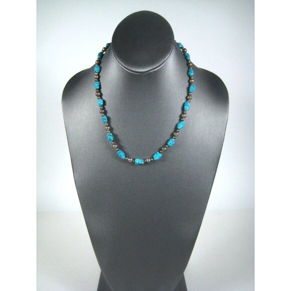 Dyed Howlite Stone Sterling Silver 925 Nugget Bead Necklace Southwest 19 In - Picture 7 of 11